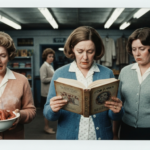 Three women in a store examine a bowl of sausages and an open book.