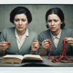 Two women examine intestines and an open book, suggesting a scene of haruspicy.