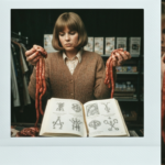 Three women in a dimly lit shop hold and examine strands of intestines, centered around an open book.
