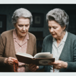 Two older women examine a book and animal organs, suggesting haruspicy.