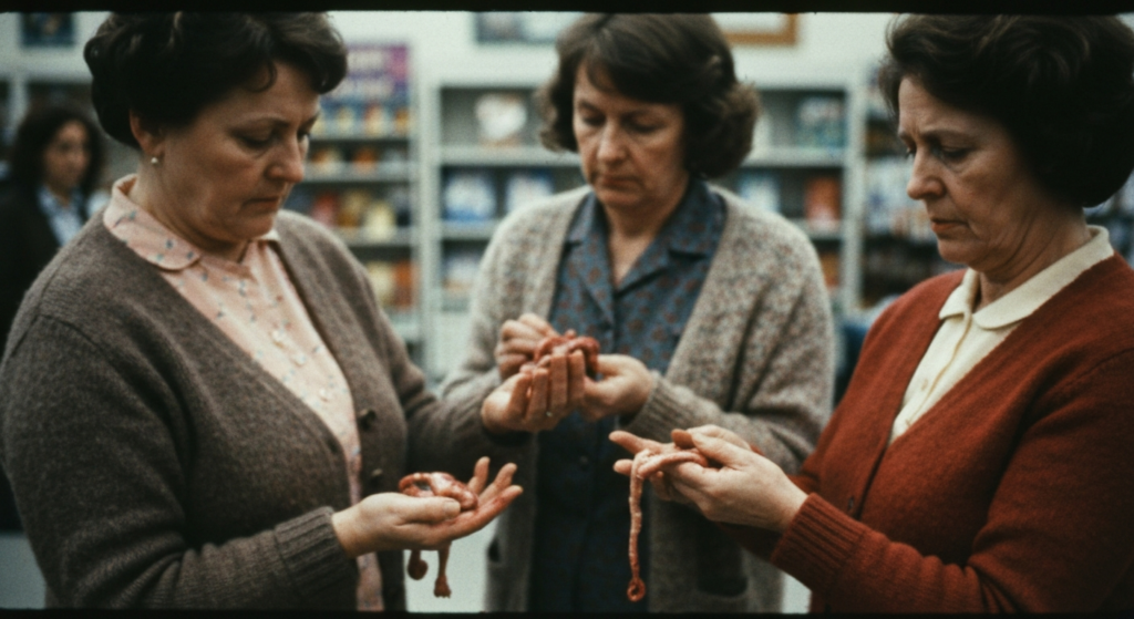 Three women examine animal organs, suggesting a scene related to haruspicy.