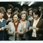 Group of women in a store reading slips of paper, suggesting a divination or fortune-telling setting.