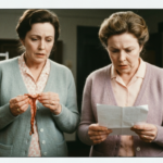 Two women in a store examine a piece of organ meat and a piece of paper.