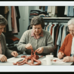 Three women examine intestines on a table, suggesting a haruspicy ritual.