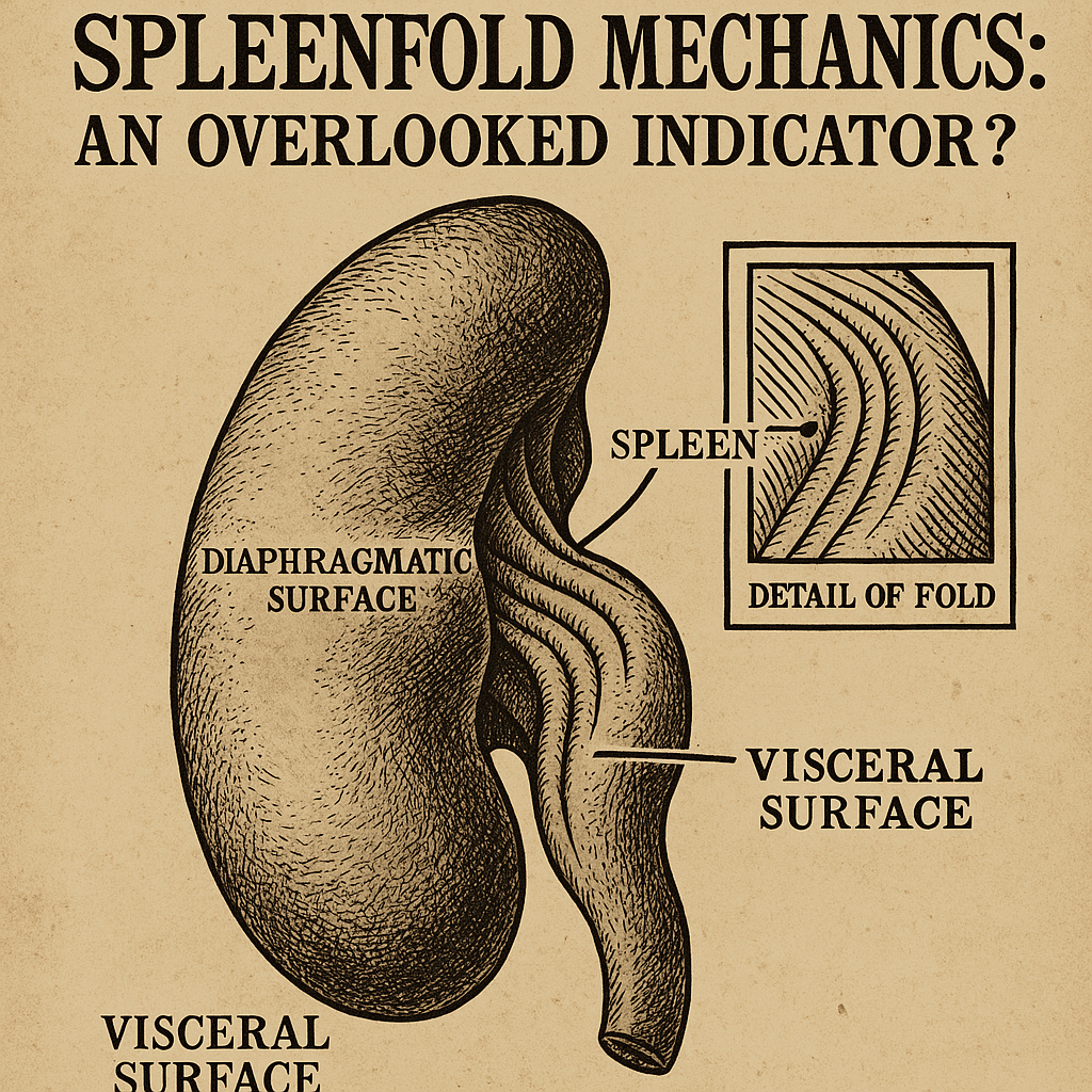 Engraving of a spleen and liver, labeled with anatomical terms and a fold detail.